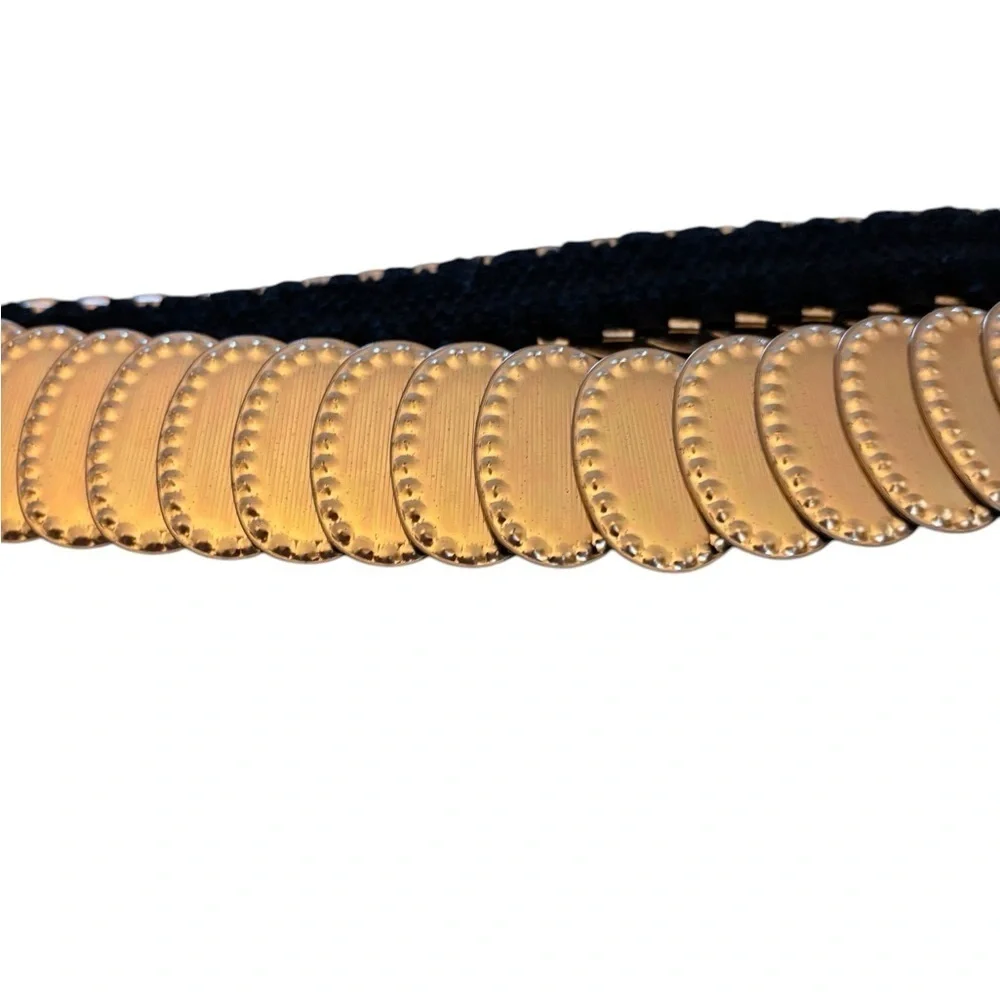 Gold Metallic Mermaid Stretch Elastic Holiday Dressy Belt Measures 28-38” Clasp